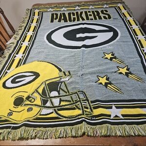 Vtg 90S Northwest Comp NFL Green Bay Packers Tapestry Throw 44”x56” snag in pics